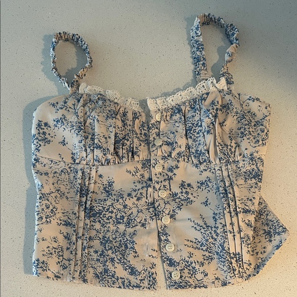Commense Blue Floral Camisole with Cream Lace - Picture 1 of 2